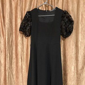 Suzy Shier Black A-Line Dress with Puff Detailed Sleeves